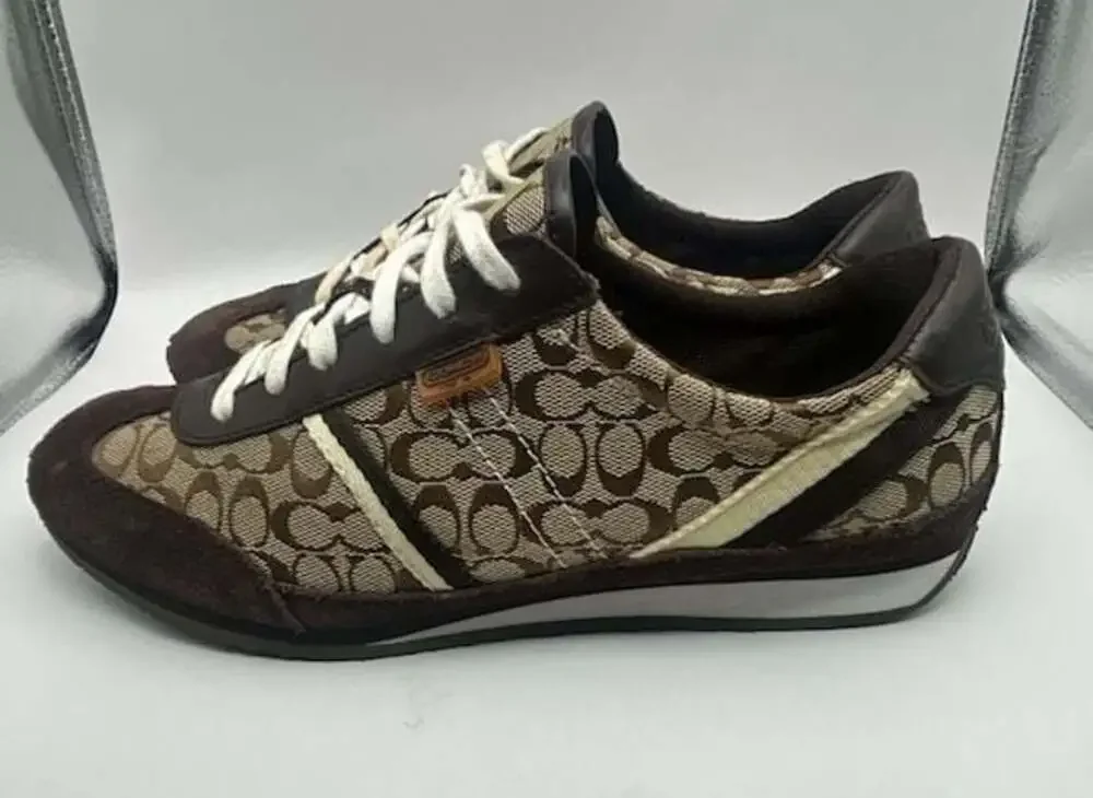 Coach Signature C Logo Canvas and Suede Sneakers in Brown